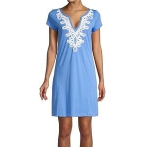 Lilly Pulitzer Brewster Periwinkle Blue White Applique Shift Shirt Dress SZ XL